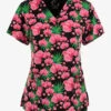 Maevn Orchid Nights Floral Women's 3-Pocket STRETCH V-Neck Print Scrub Top