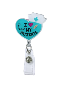 Outside The Box I Heart My Patients Acrylic Swivel ID Badge Reel
