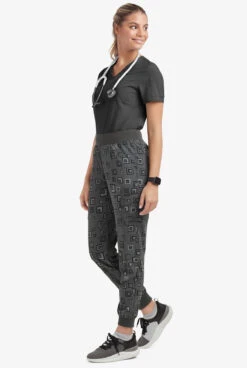 Easy STRETCH By Butter-Soft™ Cuff Floating Tiles Pewter Women’s 5-Pocket Jogger Print Scrub Pants -Cherokee Shop PBU287TPF 5
