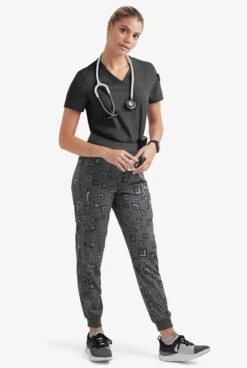 Easy STRETCH By Butter-Soft™ Cuff Floating Tiles Pewter Women’s 5-Pocket Jogger Print Scrub Pants -Cherokee Shop PBU287TPF 8