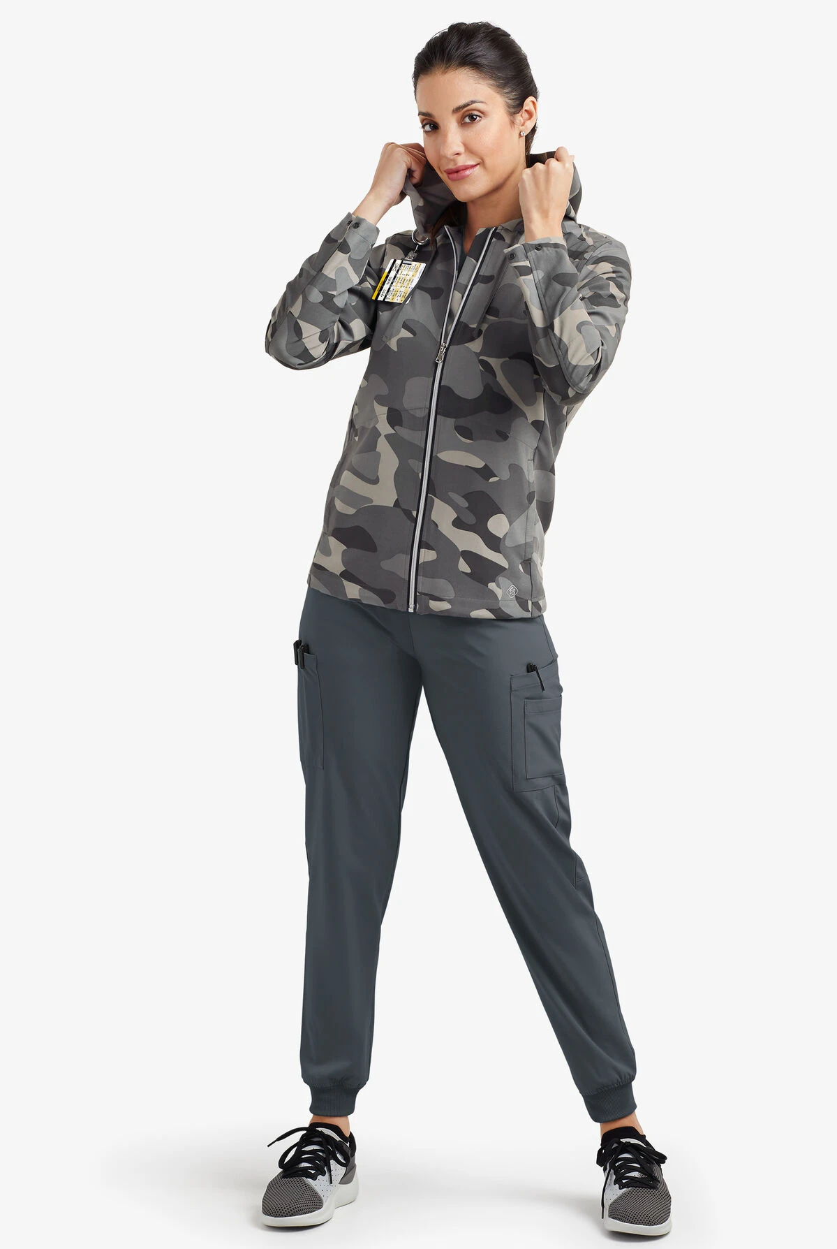 Easy STRETCH By Butter-Soft™ Cloud Camo Pewter Women's 5-Pocket Zip-Front Print Scrub Hoodie 2 Easy STRETCH By Butter-Soft™ Cloud Camo Pewter Women's 5-Pocket Zip-Front Print Scrub Hoodie - Image 2