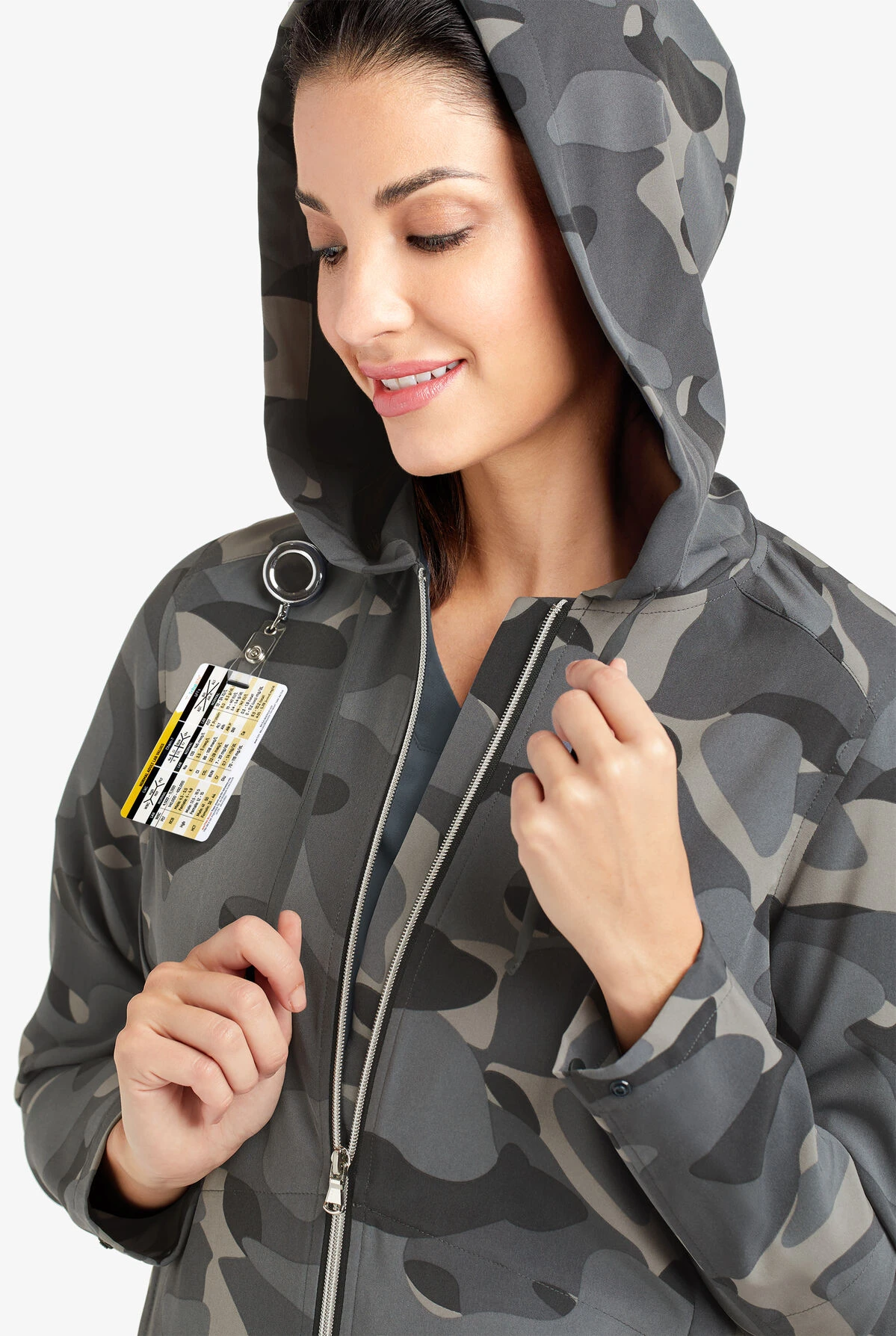 Easy STRETCH By Butter-Soft™ Cloud Camo Pewter Women's 5-Pocket Zip-Front Print Scrub Hoodie 6 Easy STRETCH By Butter-Soft™ Cloud Camo Pewter Women's 5-Pocket Zip-Front Print Scrub Hoodie - Image 6