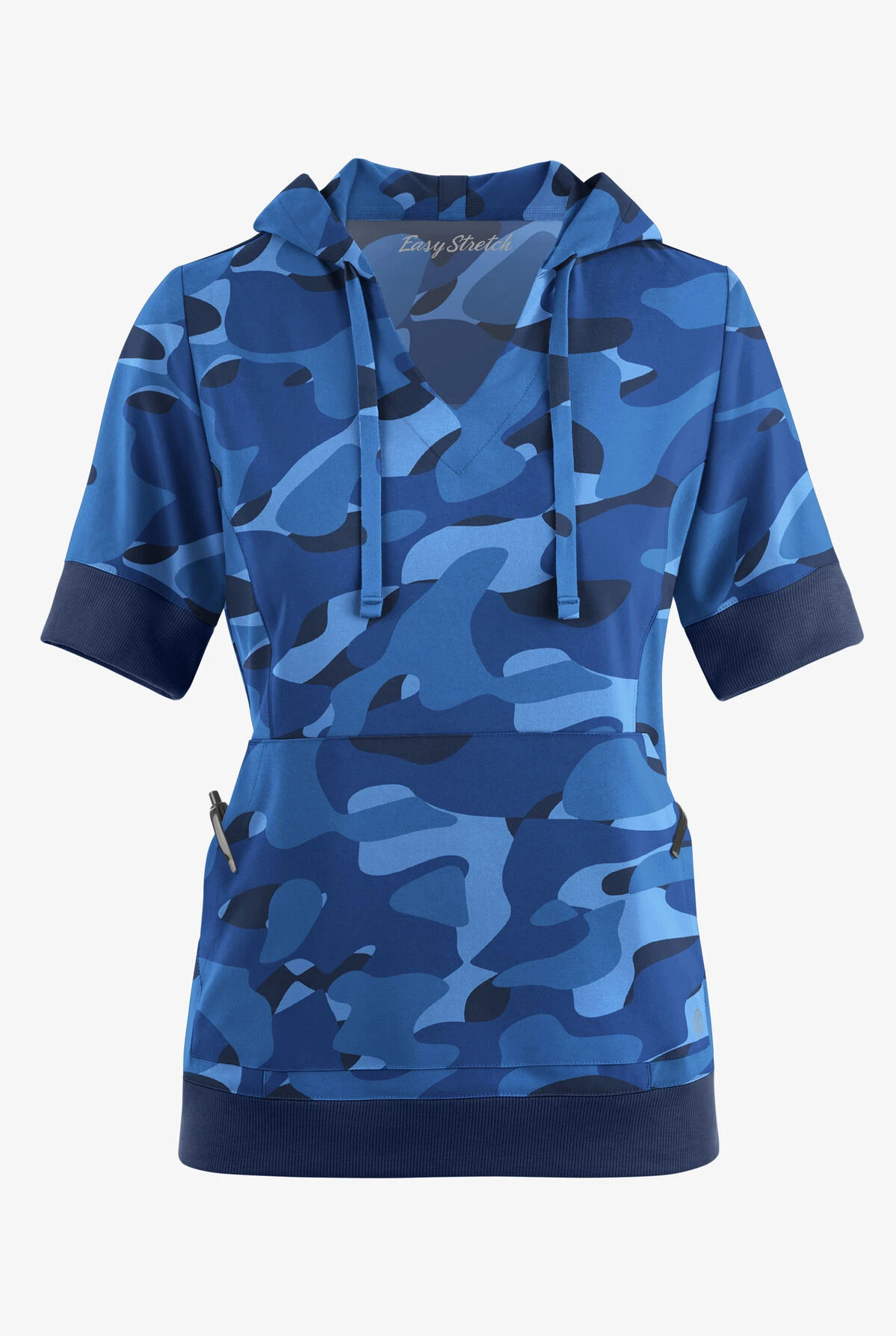 Easy Stretch By Butter-Soft Cloud Camo Navy Women's 3-Pocket Short Sleeve Pull-Over Scrub Hoodie 1 Easy Stretch By Butter-Soft Cloud Camo Navy Women's 3-Pocket Short Sleeve Pull-Over Scrub Hoodie