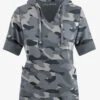 Easy Stretch By Butter-Soft Cloud Camo Pewter Women's 3-Pocket Short Sleeve Pull-Over Scrub Hoodie