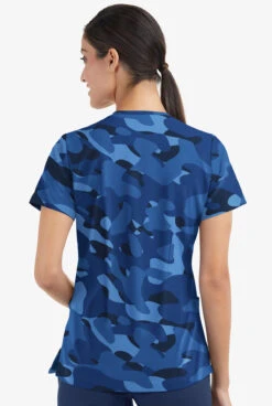 Easy Stretch By Butter-Soft Cloud Camo Navy Women's 2-Pocket Mitered V-Neck Printed Scrub Top -Cherokee Shop PBU434CCNV 3