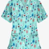 Best Buy Ice Cream Celebration Blue Women's 3-Pocket V-Neck Print Scrub Top