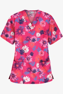 UA Best Buy Floral Beauty Fuchsia Women's 3-Pocket V-Neck Print Scrub Top