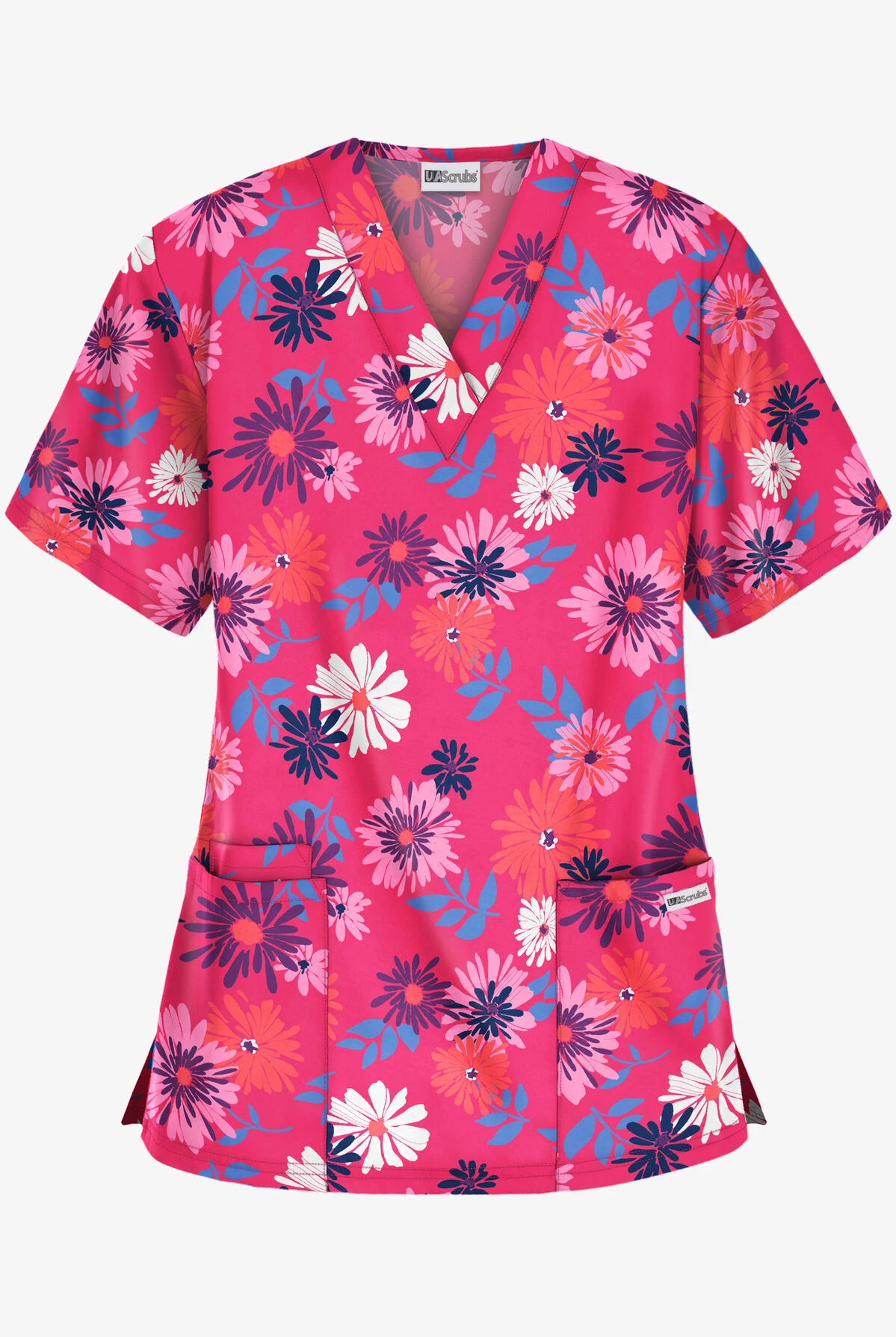 UA Best Buy Floral Beauty Fuchsia Women's 3-Pocket V-Neck Print Scrub Top 1 UA Best Buy Floral Beauty Fuchsia Women's 3-Pocket V-Neck Print Scrub Top