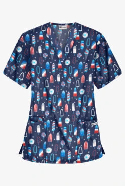 Best Buy Ice Cream Celebration Navy Women's 3-Pocket V-Neck Print Scrub Top