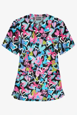 Butter-Soft Unwrap The Love Women's 3-Pocket V-Neck Print Scrub Top