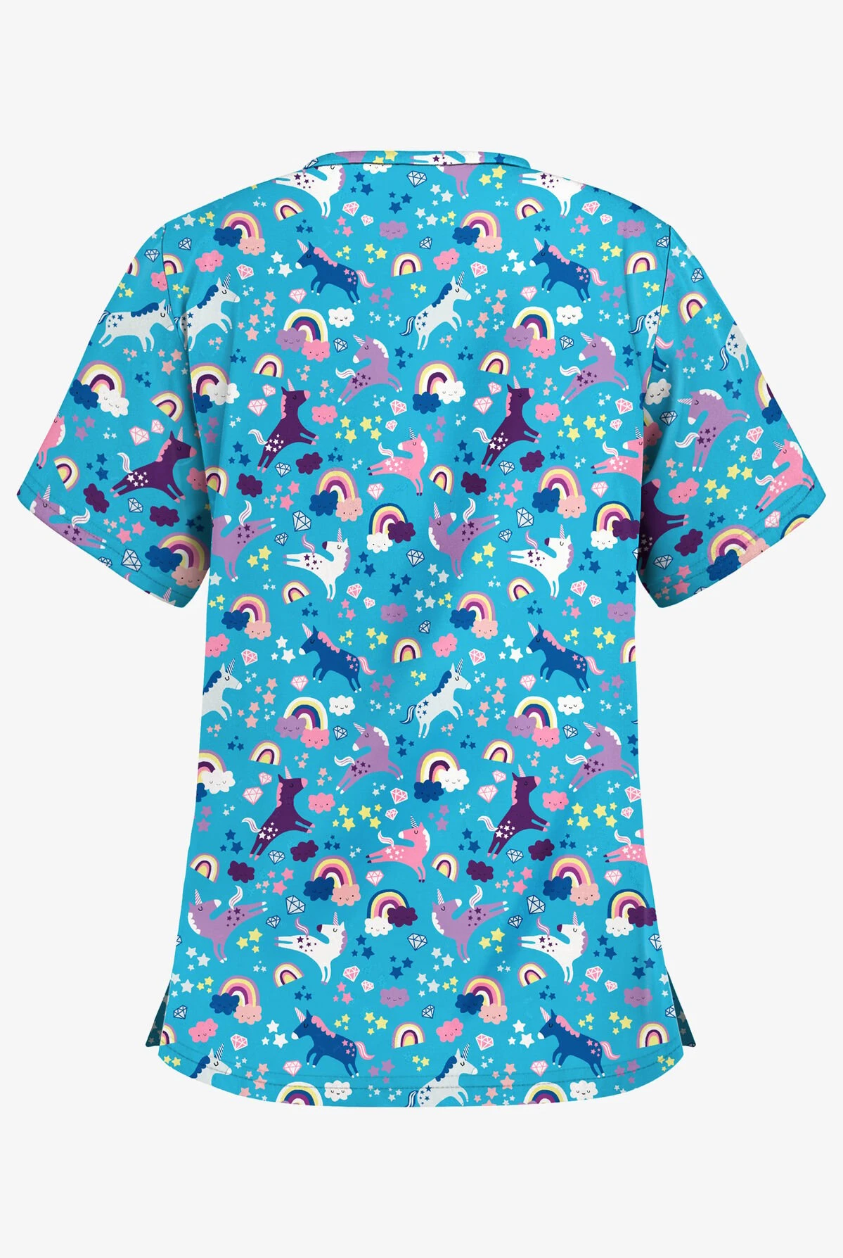 UA Butter-Soft Unicorn Adventure Turquoise Women's 2-Pocket V-Neck Print Scrub Top 2 UA Butter-Soft Unicorn Adventure Turquoise Women's 2-Pocket V-Neck Print Scrub Top - Image 2