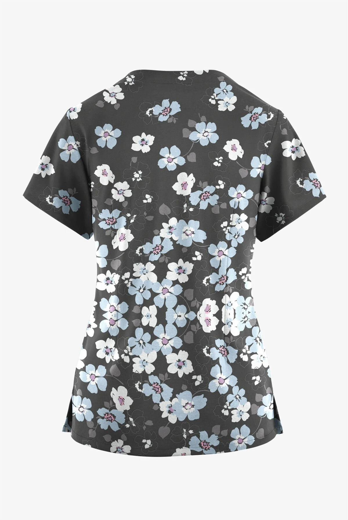 Butter-Soft Originals Boho Floral Pewter Women's 2-Pocket Scallop Neck Printed Scrub Top 2 Butter-Soft Originals Boho Floral Pewter Women's 2-Pocket Scallop Neck Printed Scrub Top - Image 2