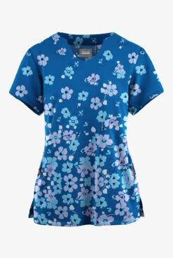 Butter-Soft Originals Boho Floral Royal Women's 2-Pocket Scallop Neck Printed Scrub Top