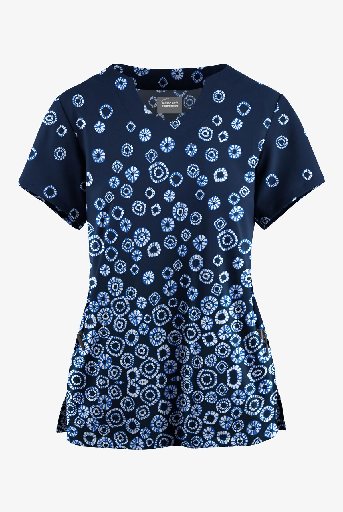 Butter-Soft Originals Jakarta Border Navy Women's 2-Pocket Scallop Neck Printed Scrub Top 1 Butter-Soft Originals Jakarta Border Navy Women's 2-Pocket Scallop Neck Printed Scrub Top