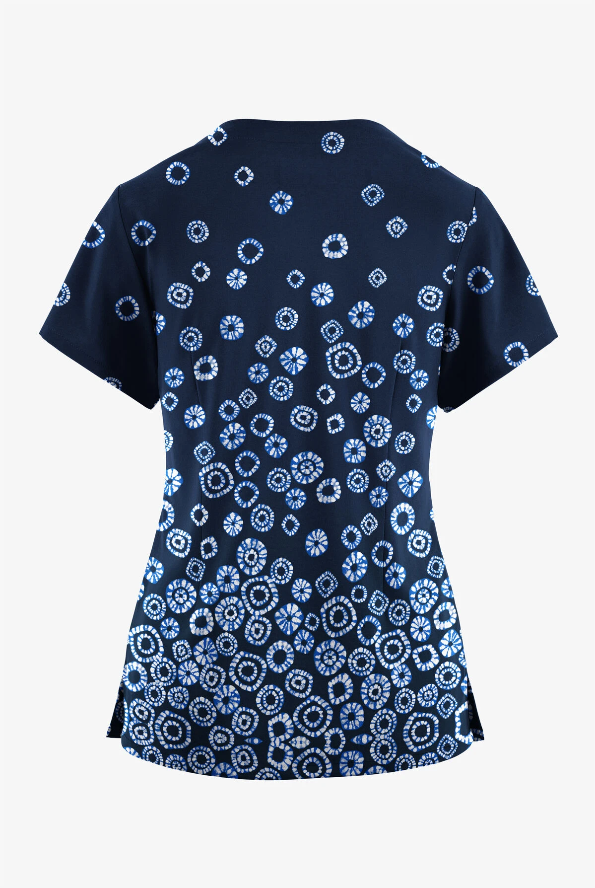 Butter-Soft Originals Jakarta Border Navy Women's 2-Pocket Scallop Neck Printed Scrub Top 2 Butter-Soft Originals Jakarta Border Navy Women's 2-Pocket Scallop Neck Printed Scrub Top - Image 2