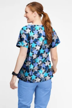 Butter-Soft Shining Stars Women’s 4-Pocket V Notch-Neck Printed Scrub Top -Cherokee Shop TS1531SSBL 3
