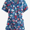 Butter-Soft Xmas Coco Caribbean Blue Women’s 4-Pocket V Notch-Neck Printed Scrub Top