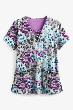 Easy STRETCH By Butter-Soft™ Floral Blossoms Women's 4-Pocket Lace-Up Print Scrub Top