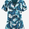 Easy Stretch By Butter-Soft Butterfly Oasis Women's 4-Pocket Lace Up V-Neck Printed Scrub Top