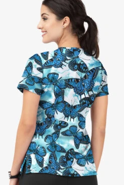 Easy Stretch By Butter-Soft Butterfly Oasis Women's 4-Pocket Lace Up V-Neck Printed Scrub Top -Cherokee Shop TS222BOWT 3