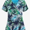 Easy STRETCH By Butter-Soft™ Flower Splash Navy Women's 4-Pocket Lace Up V-Neck Printed Scrub Top
