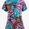 Easy Stretch By Butter-Soft Onyx Butterflies Women's 4-Pocket Lace Up V-Neck Print Scrub Top