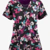 Easy Stretch By Butter-Soft Kyoto Floral Onyx Women's 4-Pocket Lace Up V-Neck Printed Scrub Top