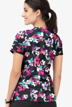Easy Stretch By Butter-Soft Kyoto Floral Onyx Women's 4-Pocket Lace Up V-Neck Printed Scrub Top -Cherokee Shop TS222KFBL 3
