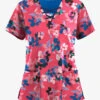 Easy Stretch By Butter-Soft Floral Watermelon Women's 4-Pocket Lace Up V-Neck Printed Scrub Top