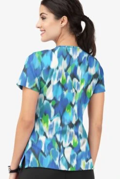 Easy Stretch By Butter-Soft Love Garden Pewter Women's 4-Pocket Lace Up V-Neck Printed Scrub Top -Cherokee Shop TS222LGPW 092023 3