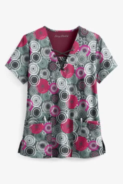Easy STRETCH By Butter-Soft™ Mandala Tapestry Pewter Women's 4-Pocket V-Neck Print Scrub Top