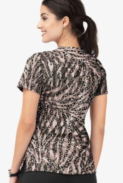 Easy Stretch By Butter-Soft Spirit Animal Onyx Women's 4-Pocket Lace Up V-Neck Printed Scrub Top -Cherokee Shop TS222SABL 3