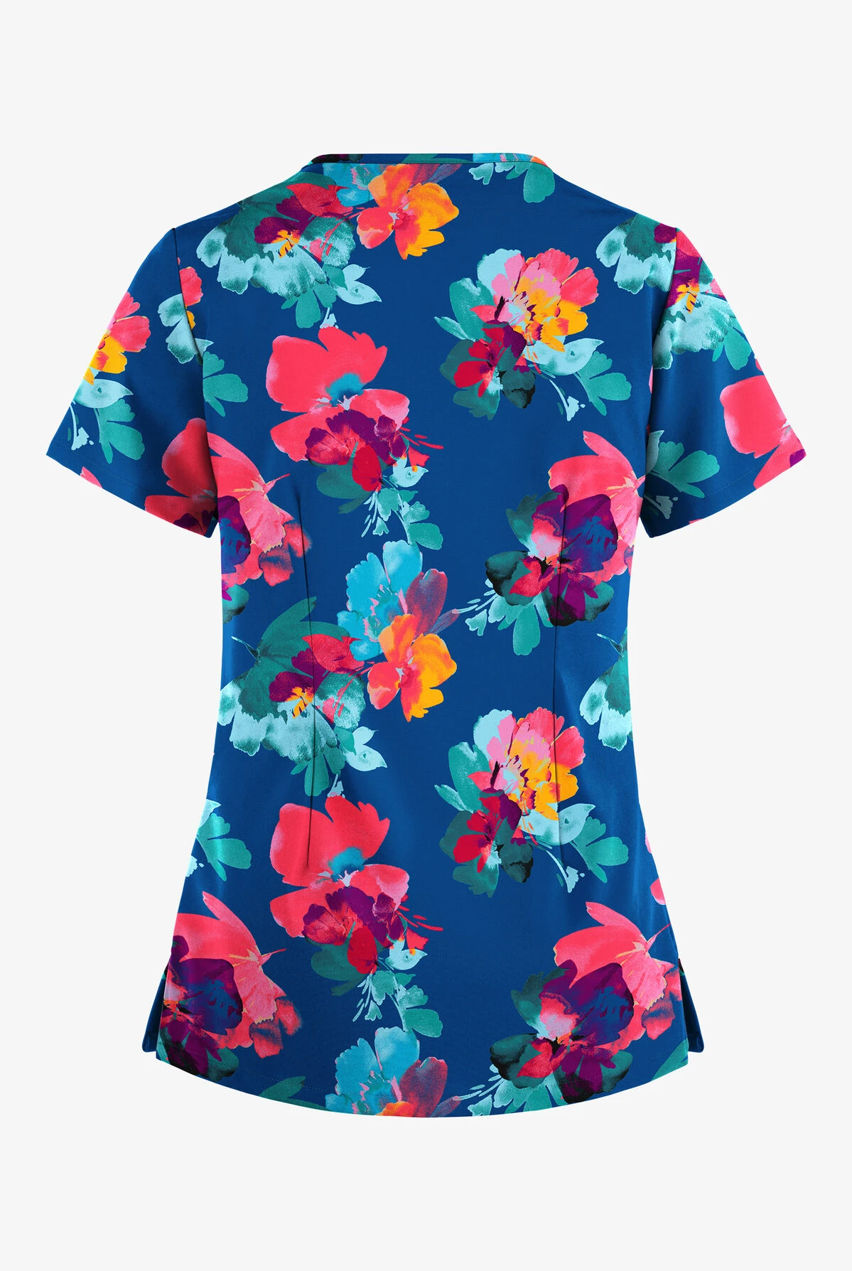 Easy STRETCH By Butter-Soft™ Sweet Blossoms Royal Women's 4-Pocket Lace Up V-Neck Printed Scrub Top 2 Easy STRETCH By Butter-Soft™ Sweet Blossoms Royal Women's 4-Pocket Lace Up V-Neck Printed Scrub Top - Image 2