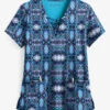 Easy STRETCH By Butter-Soft™ Whispering Ikat Onyx Black Printed Women's 4-Pocket V-Neck Scrub Top