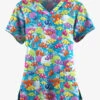 Butter-Soft Originals Dazzling Reef Turquoise Women's 4-Pocket Rounded V-Neck Printed Scrub Top