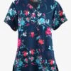 Butter-Soft Originals Floral Splash Navy Women's 4-Pocket Rounded V-Neck Printed Scrub Top