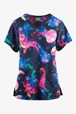 Butter-Soft Originals Serenity Voyage Navy Women's 4-Pocket Rounded V-Neck Printed Scrub Top