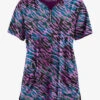 Easy STRETCH By Butter-Soft Abstract Animal Caribbean Blue Women's 4-Pocket Zip Neck Print Scrub Top