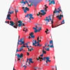 Easy Stretch By Butter-Soft Floral Watermelon Women's 4-Pocket Zip Curved Neck Printed Scrub Top