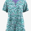 Easy Stretch By Butter-Soft Mystical Animal Women's 4-Pocket Zip Curved Neck Printed Scrub Top