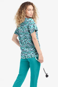 Easy Stretch By Butter-Soft Mystical Animal Women's 4-Pocket Zip Curved Neck Printed Scrub Top -Cherokee Shop TS4236MASE 3