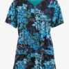 Easy STRETCH By Butter-Soft™ Medici Floral Onyx Women's 4-Pocket Zip Curved Neck Print Scrub Top
