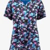 Easy Stretch By Butter-Soft Morning Garden Onyx Women's 4-Pocket Zip Curved Neck Printed Scrub Top
