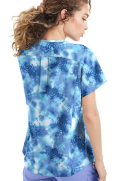 Easy Stretch By Butter-Soft Osaka Tie-Dye Cerulean Women's 2-Pocket V Neck Dolman Printed Scrub Top -Cherokee Shop TS4237OTCR 3