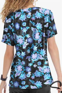 UA Butter-Soft STRETCH Jacobean Spring Women’s 4-Pocket Notch-Neck Printed Scrub Top -Cherokee Shop TS4244JSBL 3