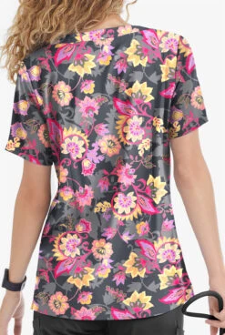 UA Butter-Soft STRETCH Jacobean Spring Pewter Women’s 4-Pocket Notch-Neck Printed Scrub Top -Cherokee Shop TS4244JSPW 3