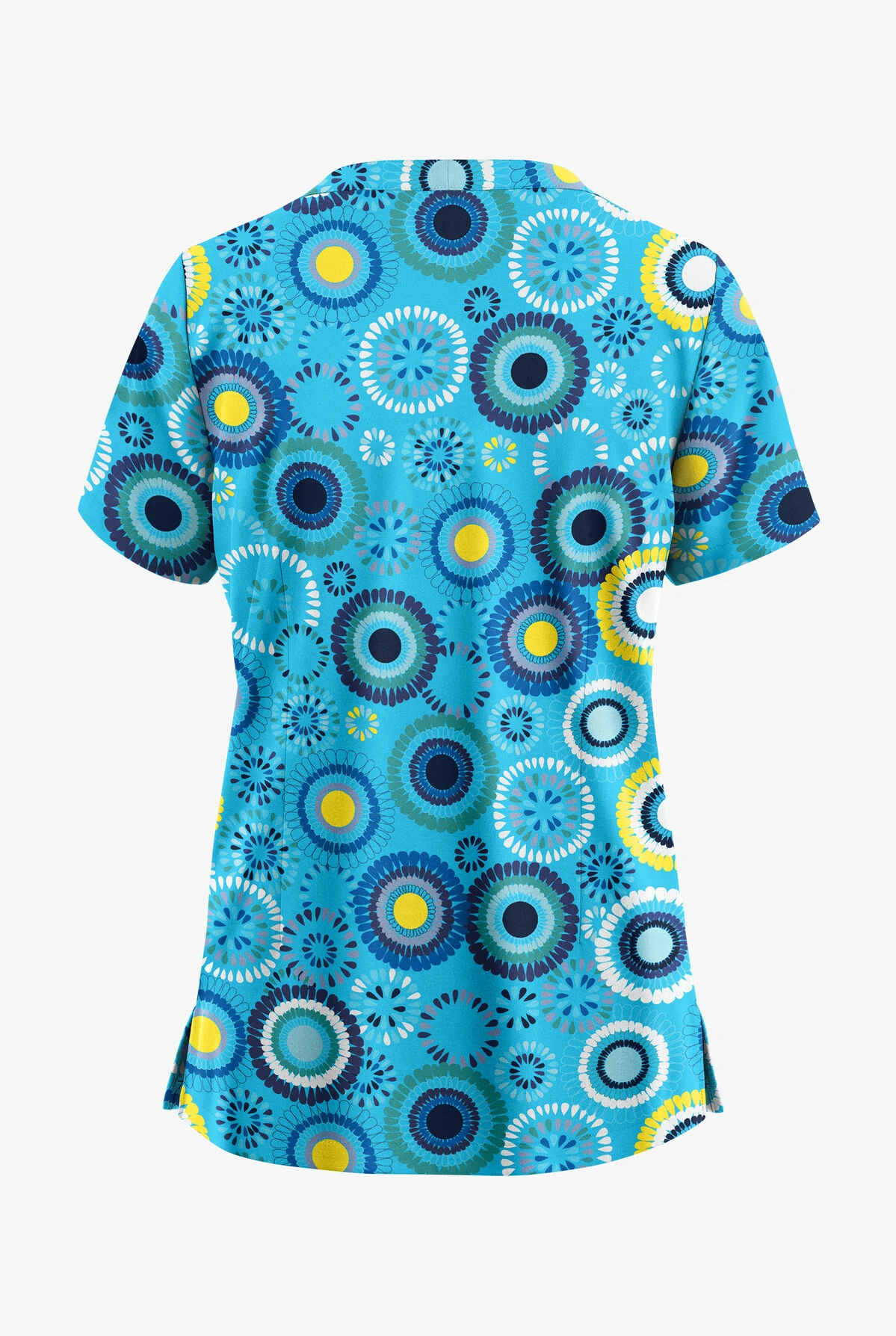 Butter-Soft STRETCH Odessa Floral Turquoise Women's 4-Pocket Notch Neck Print Scrub Top 2 Butter-Soft STRETCH Odessa Floral Turquoise Women's 4-Pocket Notch Neck Print Scrub Top - Image 2