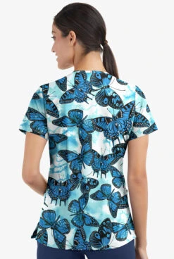 Easy Stretch By Butter-Soft Butterfly Oasis Women's 2-Pocket Mitered V-Neck Printed Scrub Top -Cherokee Shop TS434BOWT 3