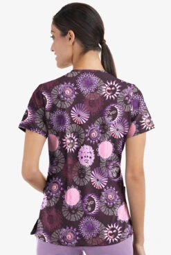 Easy STRETCH By Butter-Soft Celestial Skies Onyx Women's 2-Pocket V-Neck Print Scrub Top -Cherokee Shop TS434CSBL 3