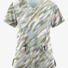 Easy STRETCH By Butter-Soft™ Camo Waves White Printed Women's 2-Pocket Mitered V-Neck Scrub Top